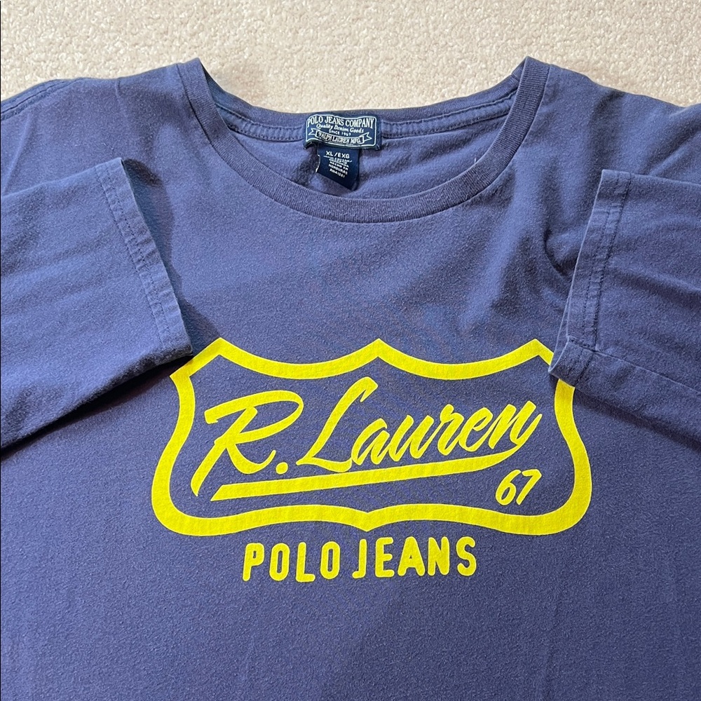 Polo Jeans Company Ralph‎ Lauren Long Sleeve T Shirt Graphic Tee XL Blue Cotton